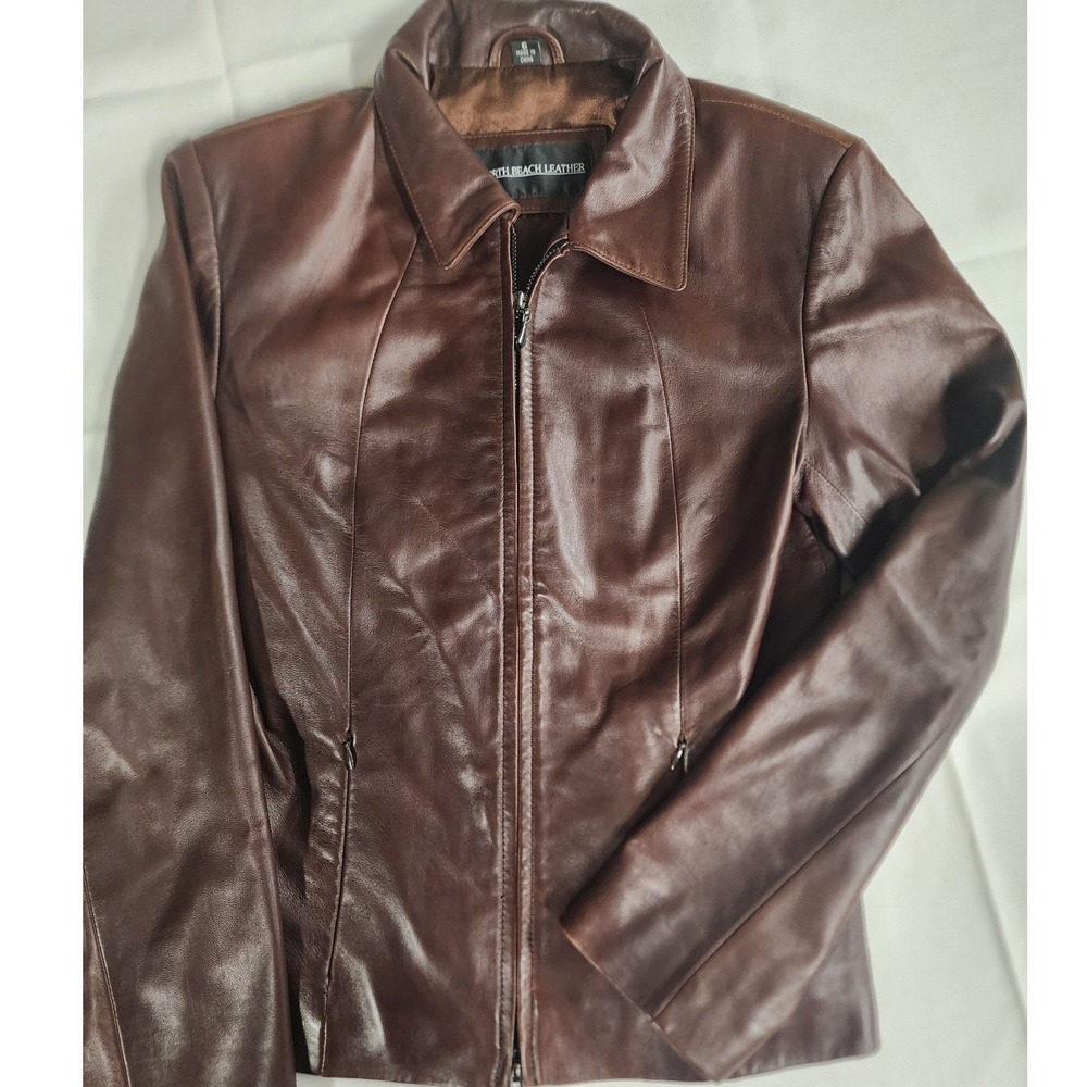 ✨️VTG North Beach Leather Jacket Brown Lambskin Coat Michael Hoban. Streetwear